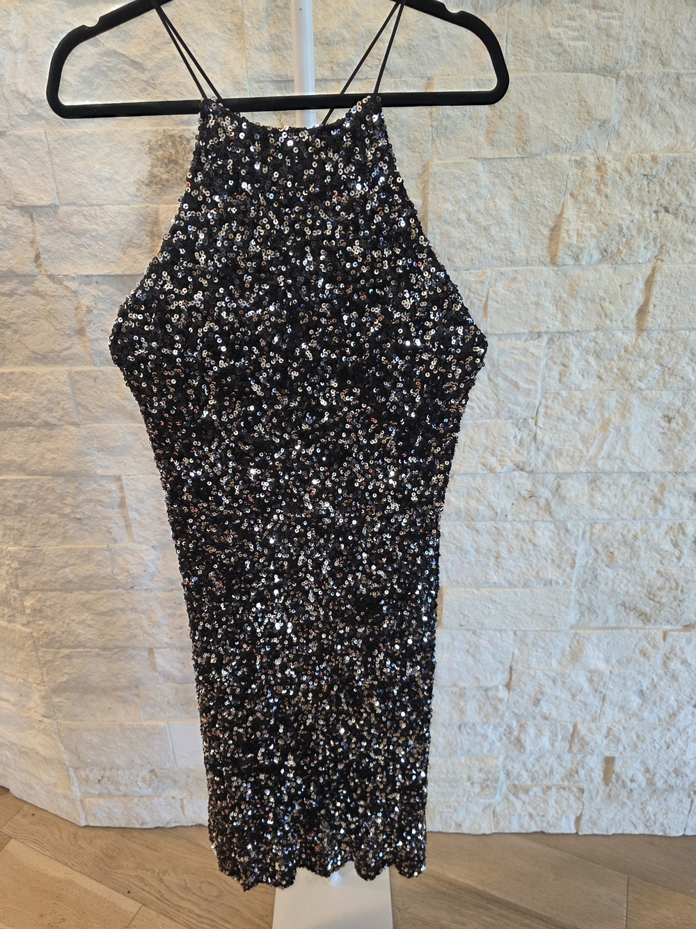 Sequin Halter Bodycon Dress - Black